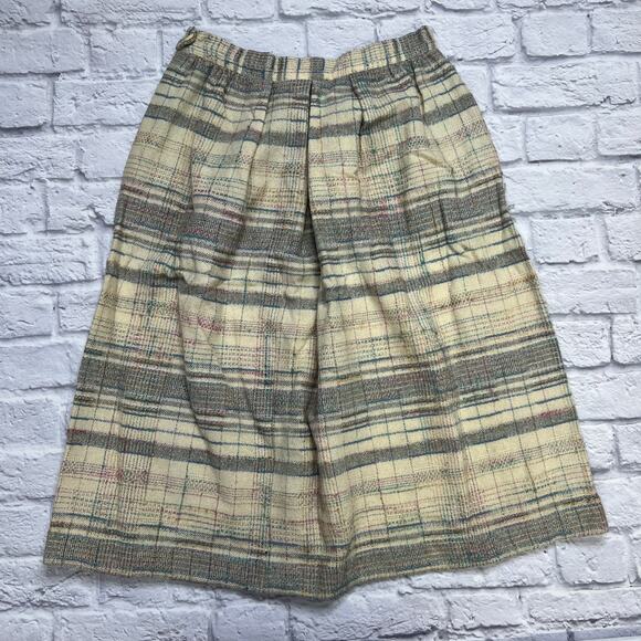Vintage Diane Von Furstenberg Plaid Skirt Size 14 Wool Blend Beige Pleated Midi - Picture 5 of 8